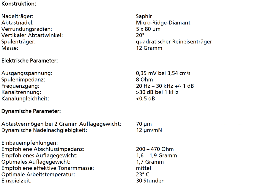 Technische Daten Skyanalog Reference